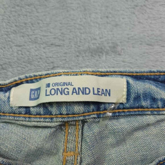 Gap Original Womens Long & Lean Flare Jeans 33 Light Wash Mid Rise Distressed - Picture 7 of 7
